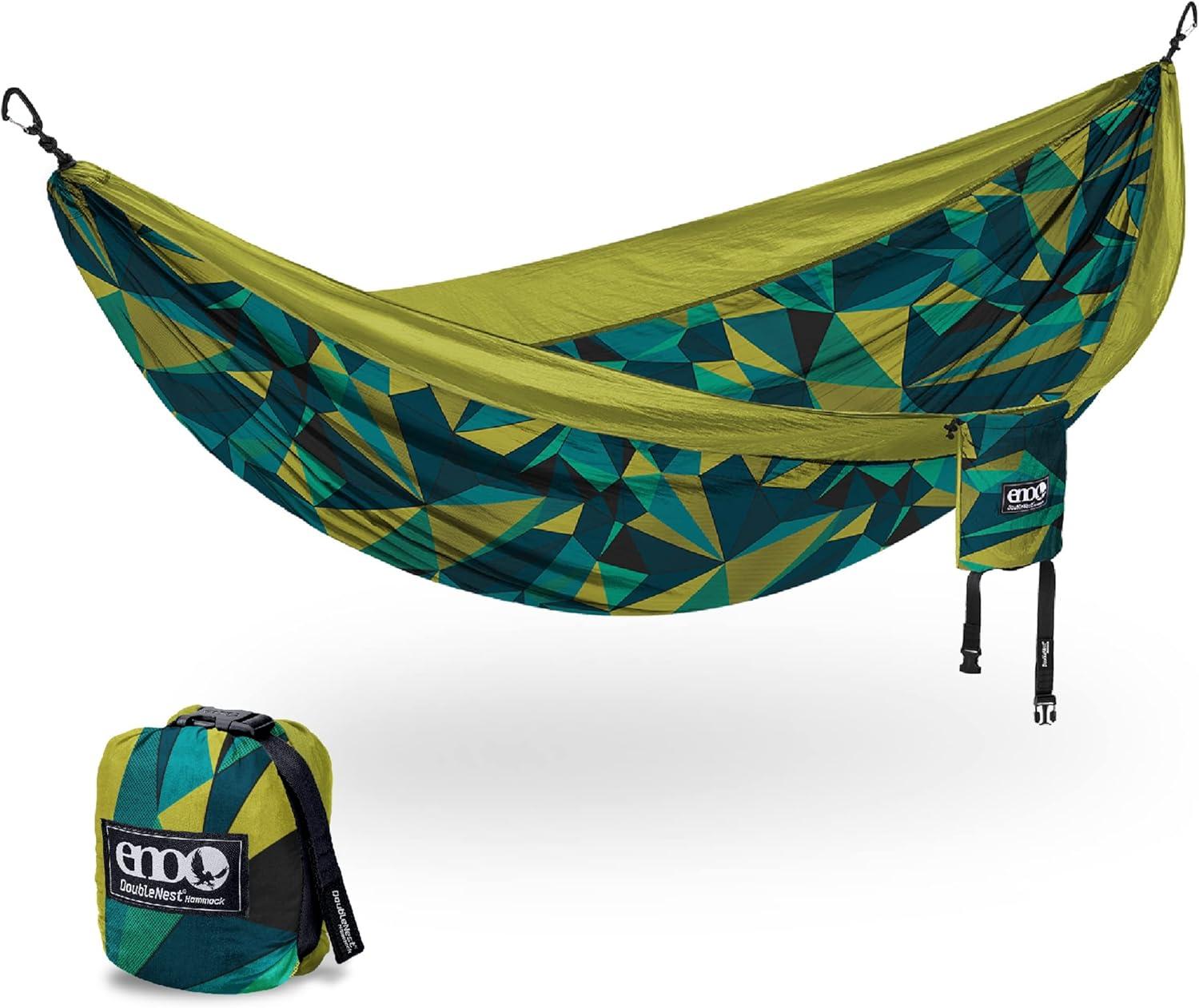ENO, Eagles Nest Outfitters DoubleNest Print Lightweight Camping Hammock, 1 to 2 Person, Retro/Emerald