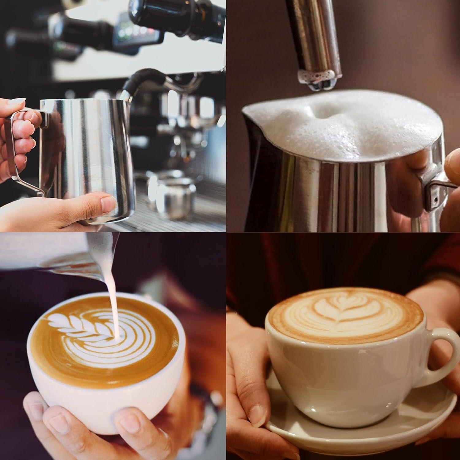 Milk Frothing Pitcher, 20oz Stainless Steel Milk Frother Cup Steaming Pitcher, Coffee Bar Cappuccino Espresso Machine Accessories Barista Tools, Metal Pitcher Milk Jug with Decorating Latte Art Pen