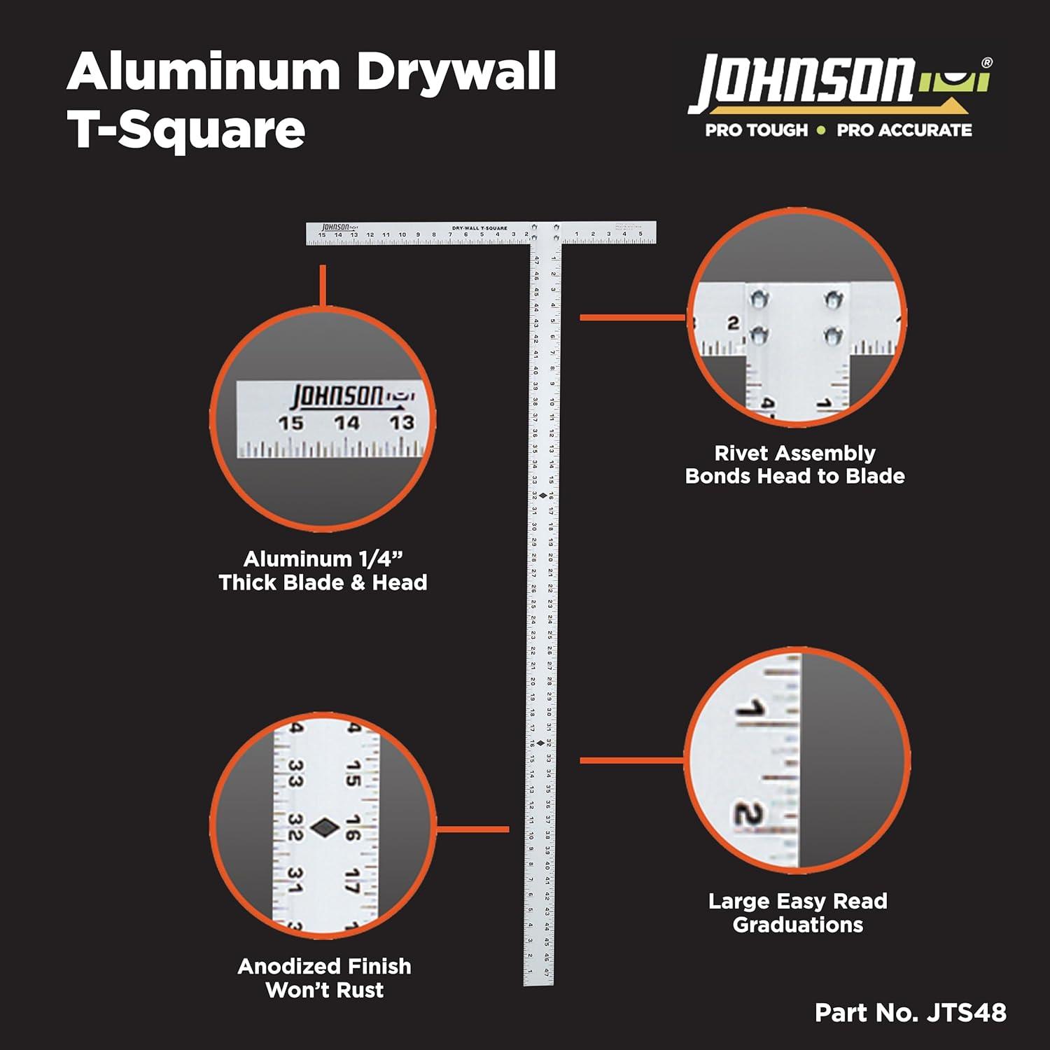 Johnson 48-Inch Silver Aluminum Drywall T-Square