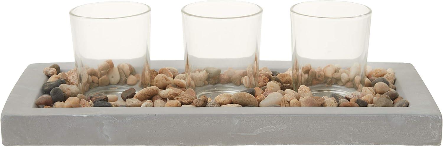 Polished Glass 3-Votive Candle Garden with Pebble Details