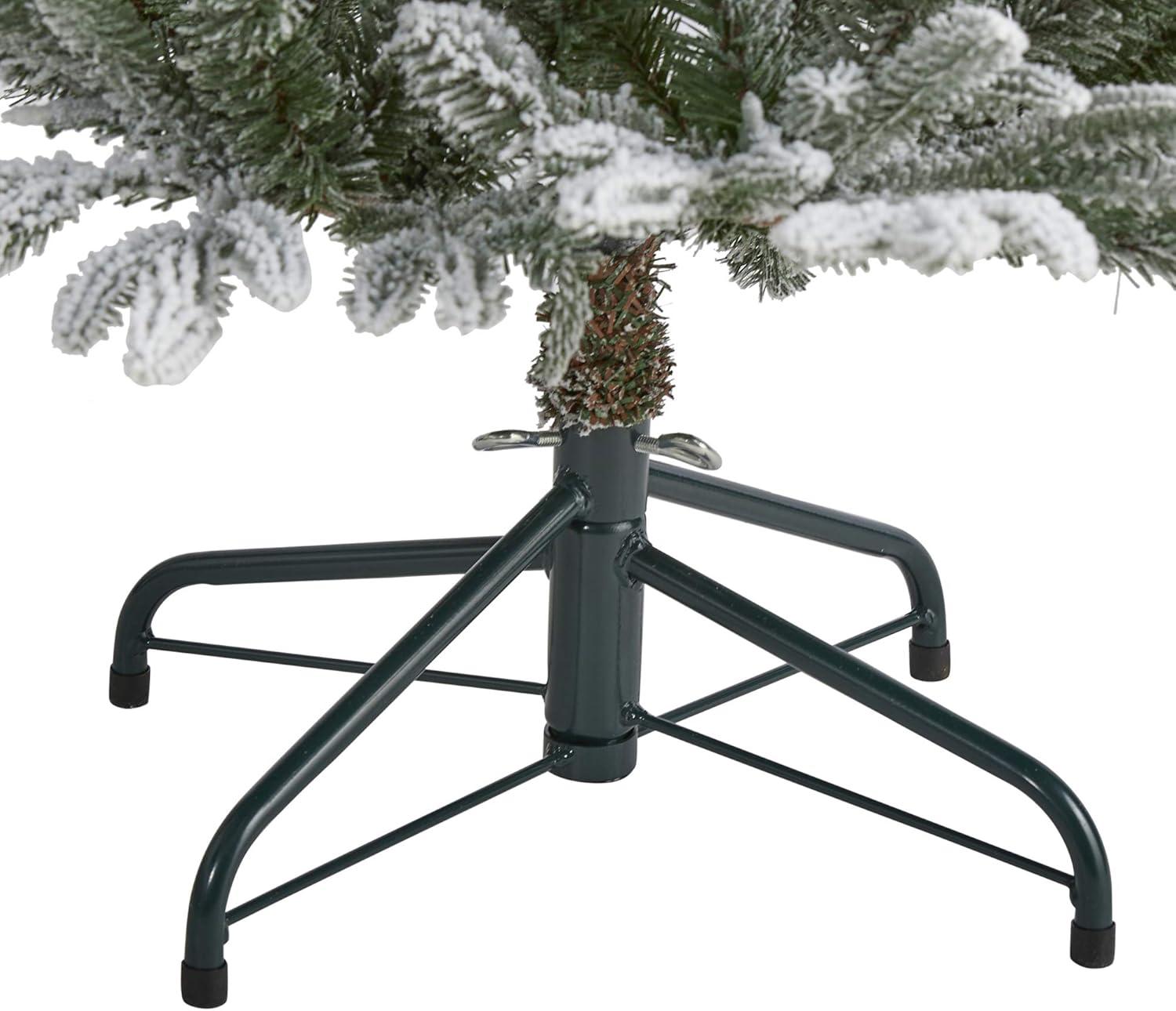 Nearly Natural 4.5-ft Flocked Manchester Spruce Artificial Christmas Tree with 100 Lights and 357 Bendable Branches