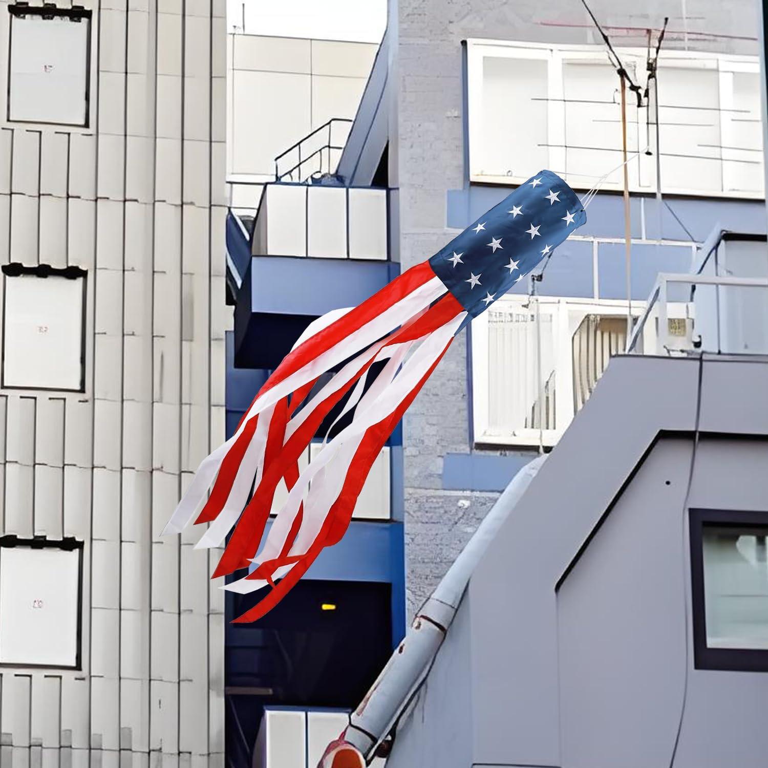 4th Of July Decorations,40 Inch American Windsock Heavy Duty,Patriotic Fourth Of July Outdoor Decor, American Flag USA Windsock With Embroidered Stars,Red White And Blue Decor For Memorial Day,Outside