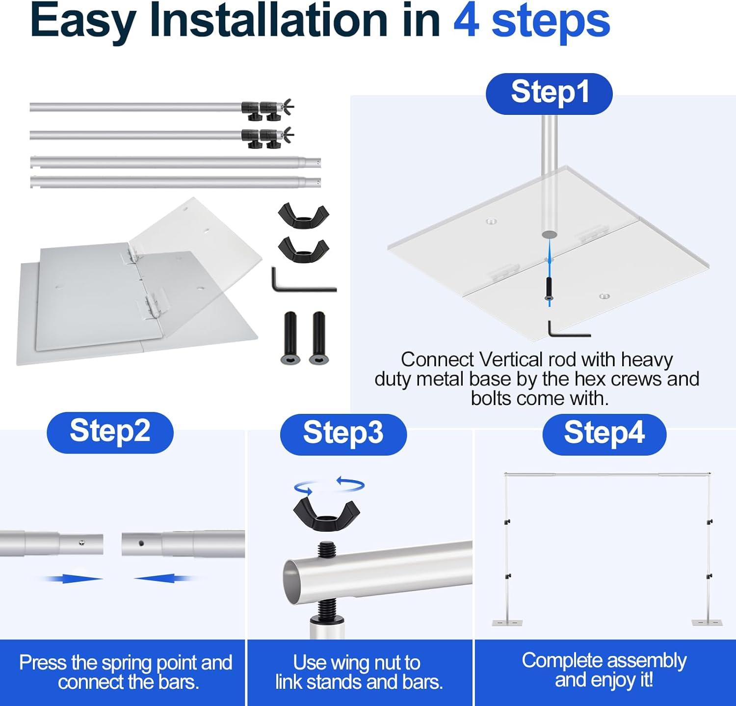 EMART Backdrop Stand, 6.5x10 ft Adjustable Photo Background Pipe and Drape Photography Kit with Heavy Duty Metal Flat Base for Parties, Wedding, Video Studio, Birthday - White