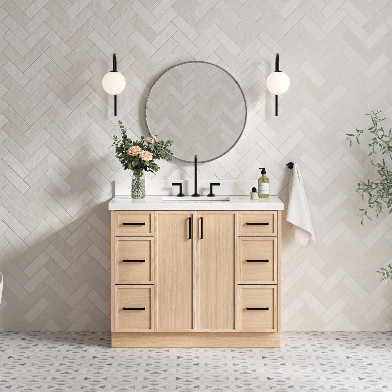 Ariel Kelly 43 Inch Single Rectangular Sink Bathroom Vanity With Quartz Countertop