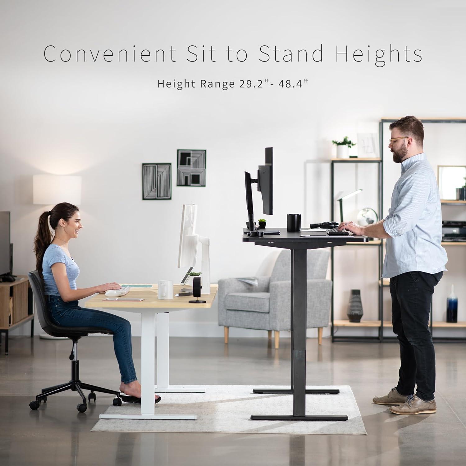 Light Wood & White Electric Adjustable Standing Desk 71"