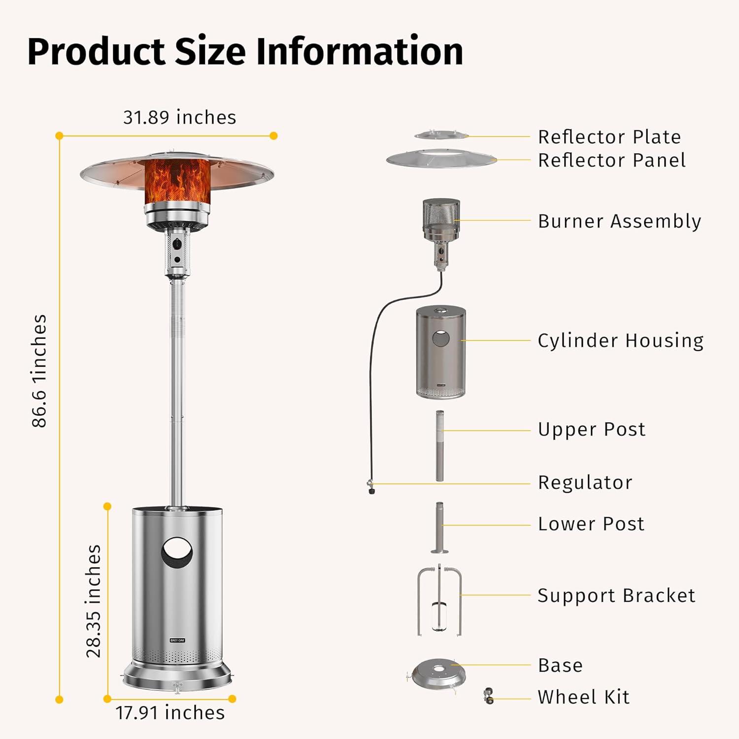 Stainless Steel 50,000 BTU Propane Patio Heater with Round Table Design