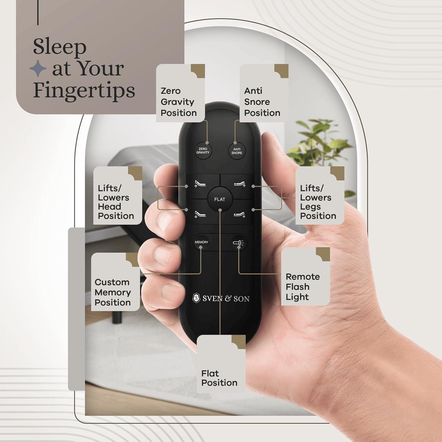 Sven & Son Essential Adjustable Bed Base (Frame) + 12 in Memory Foam Matt (Medium), Easy Assembly, Head and Foot Lift, Memory Positions, Zero Gravity, Wireless Remote - Twin XL