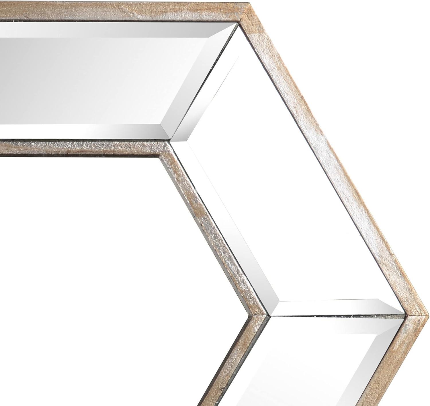 Hexagonal Brown Wood Frame Wall Mount Accent Mirror