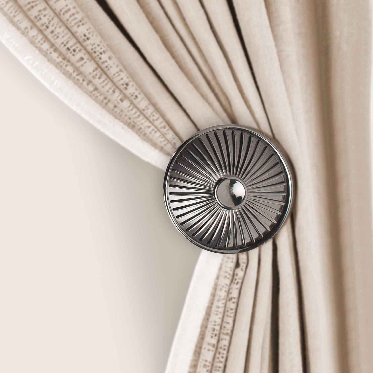 Deco Window 2 Pcs Curtain Holdback for Curtains Wall Mounted Metal Drapery Disc Leaf Hook for Sheer and Blackout Panels (Black Matt)