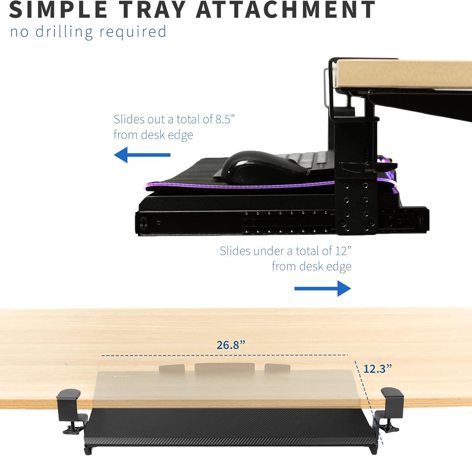 VIVO Black Clamp-on Height Adjustable Under Desk Gaming Keyboard Tray w/ RGB Pad