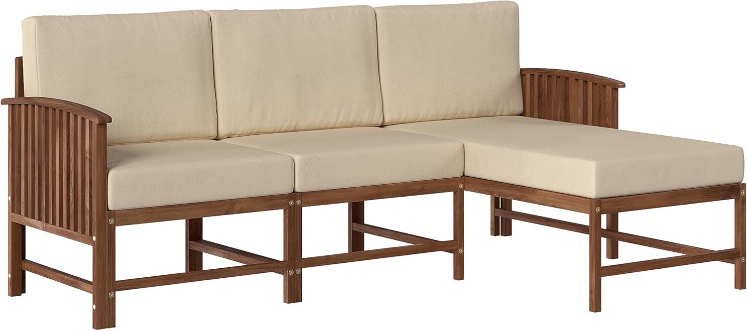 Modern Dark Brown Solid Wood 3-Piece Outdoor Sectional Set