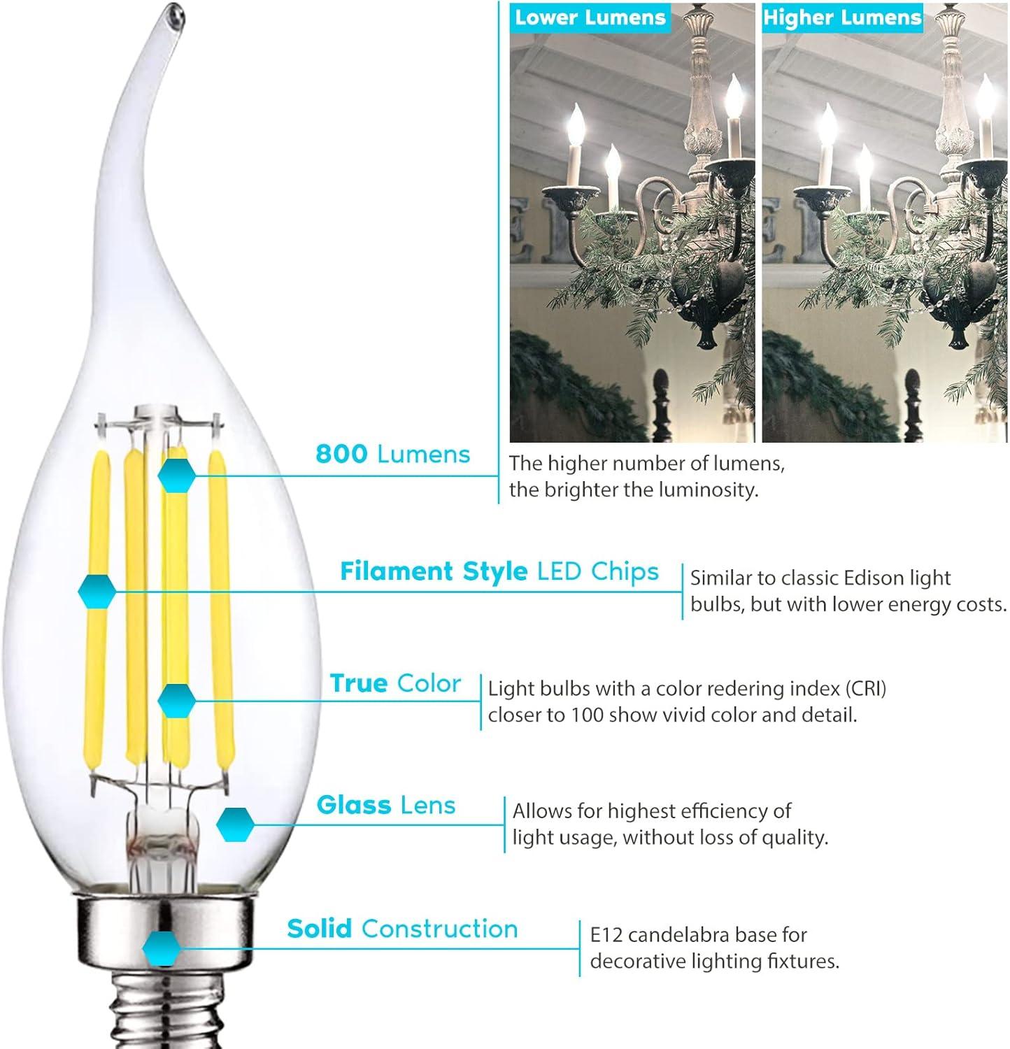 Luxrite LR21639-6PK 7 Watt (100 Watt Equivalent), CA11 LED, Dimmable, Natural White (3500K), E12/Candelabra Base