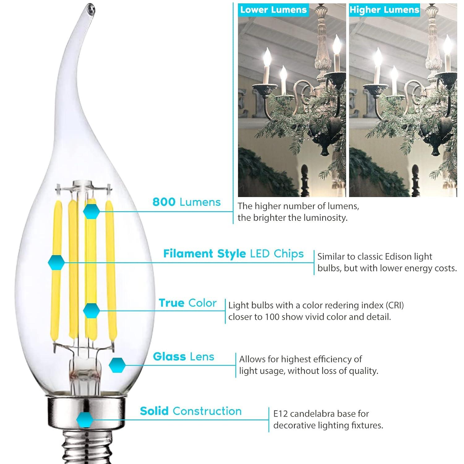 Luxrite LR21639-6PK 7 Watt (100 Watt Equivalent), CA11 LED, Dimmable, Natural White (3500K), E12/Candelabra Base