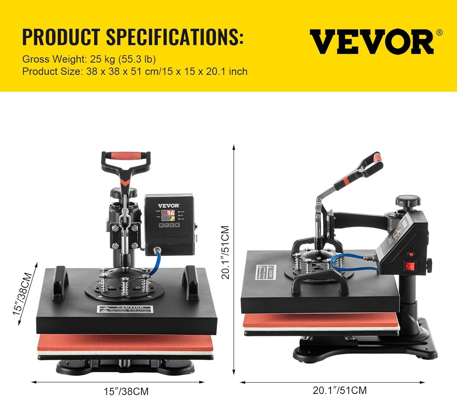 VEVOR 5 In 1 Heat Press Digital Clamshell Sublimation for DIY Mug Cap Plate