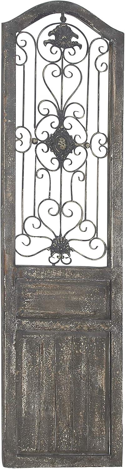 17" x 19" Wood Scroll Distressed Door Inspired Ornamental Wall Decor with Metal Wire Details Brown - Olivia & May