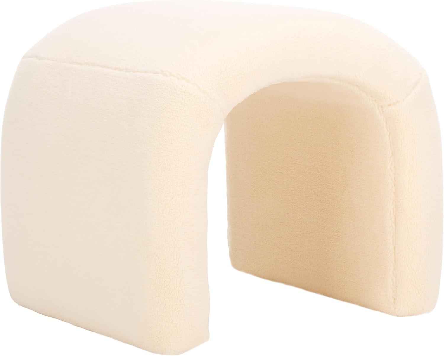 SAFAVIEH Kibo Modern Faux Shearling Ottoman, Cream
