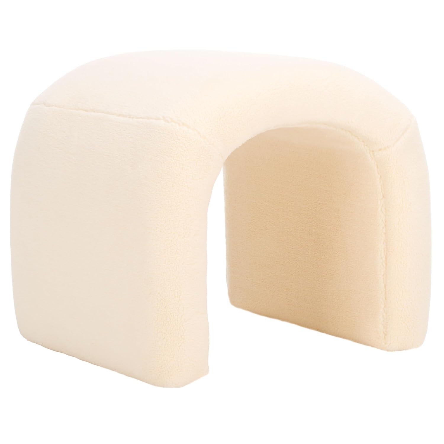 SAFAVIEH Kibo Modern Faux Shearling Ottoman, Cream