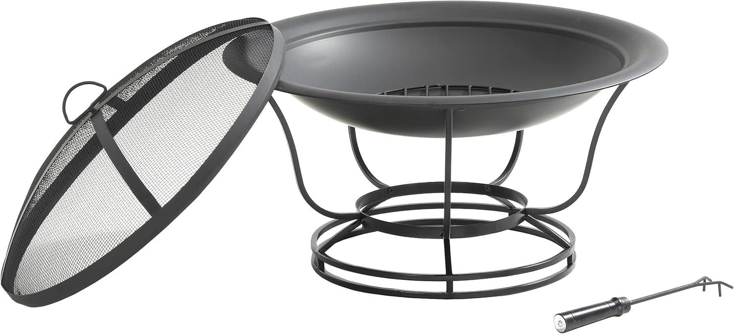 Buckner Firepit - Black - Crosley: Steel Construction, Mesh Guard, Poker & Cover Included