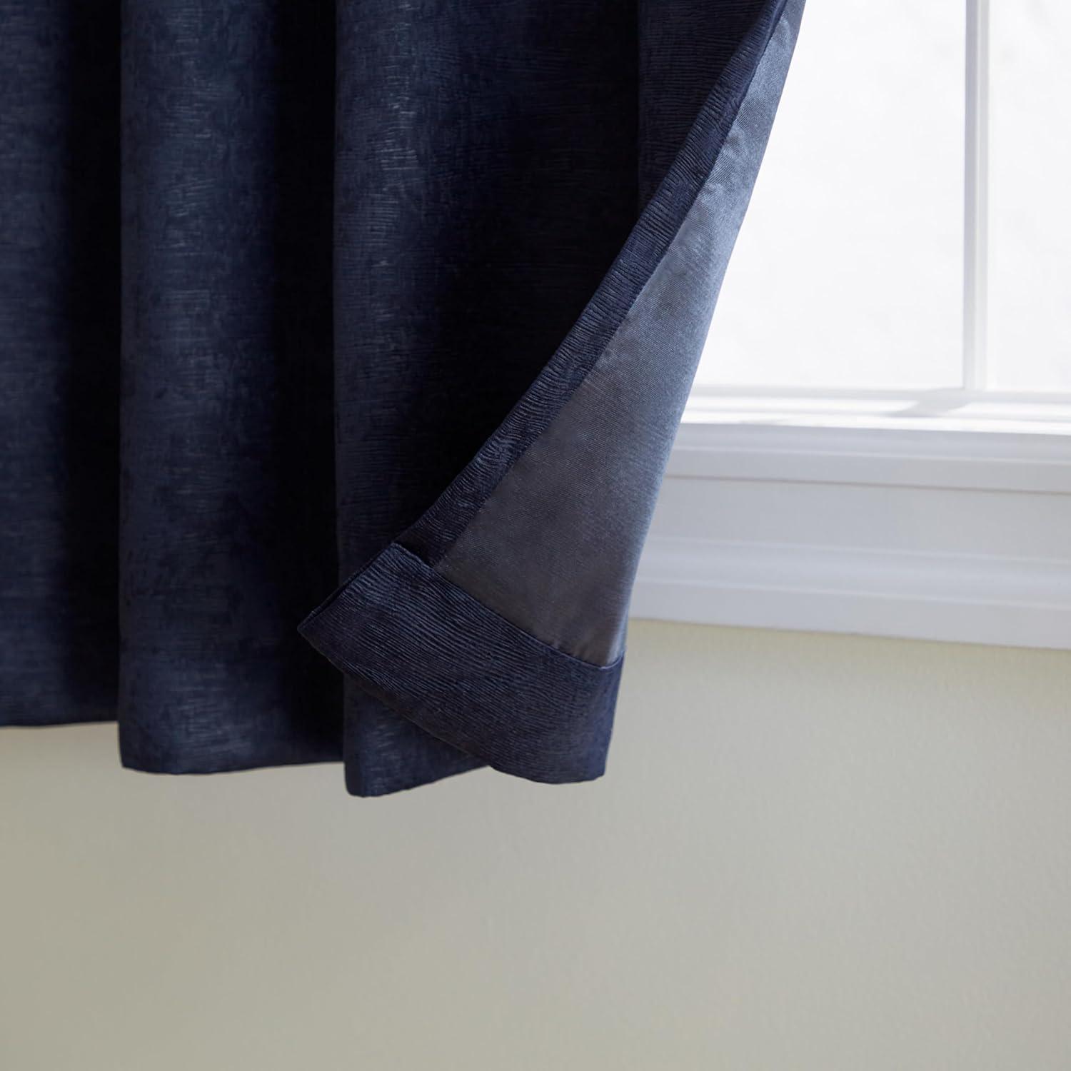 Set of 2 96"x52" Oxford Textured Sateen Thermal Grommet Top Window Curtain Panel Navy - Exclusive Home: Room Darkening, Living Room