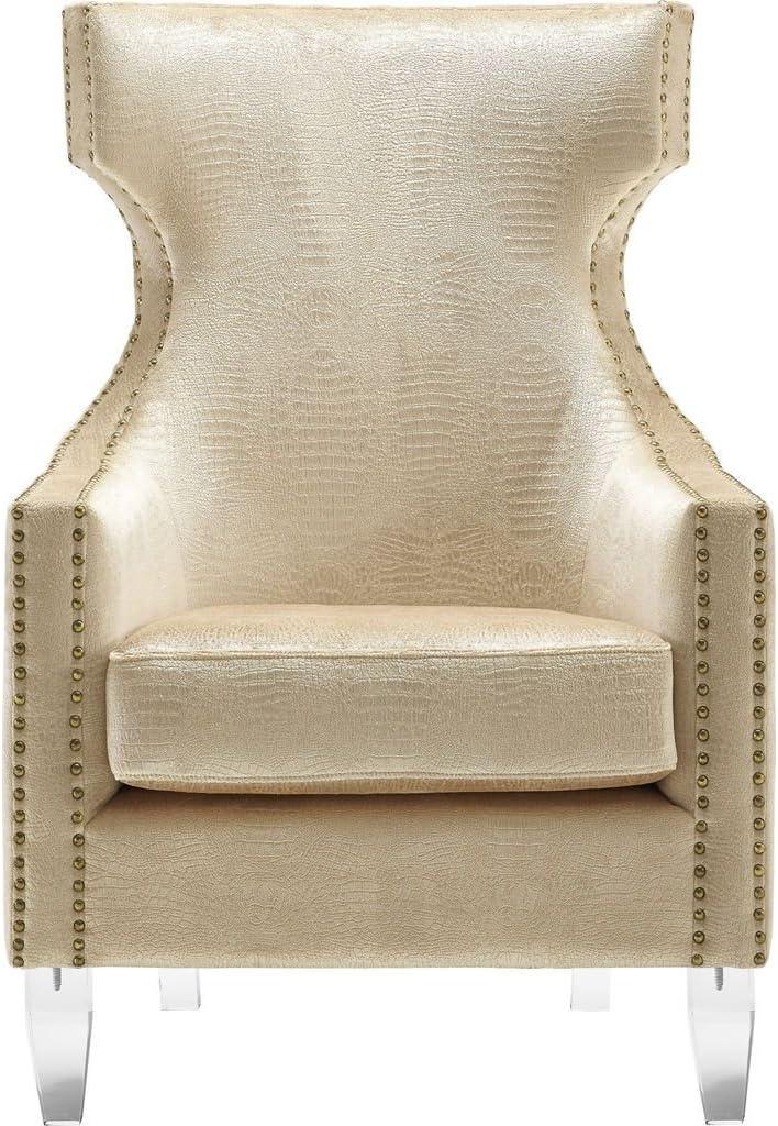 Luxurious Black Velvet Wingback Chair with Gold Accents