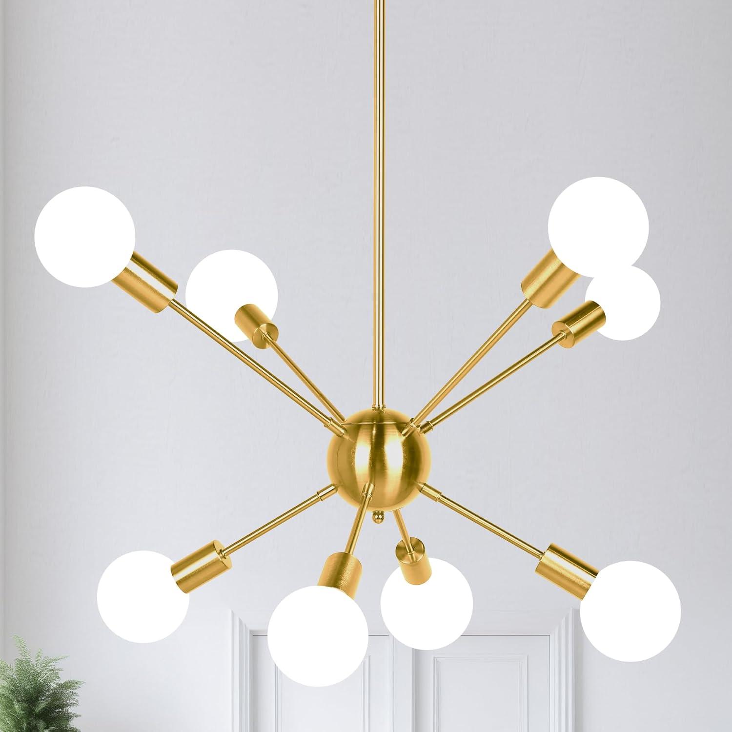 Gold 8-Light Sputnik Chandelier with Adjustable Rods