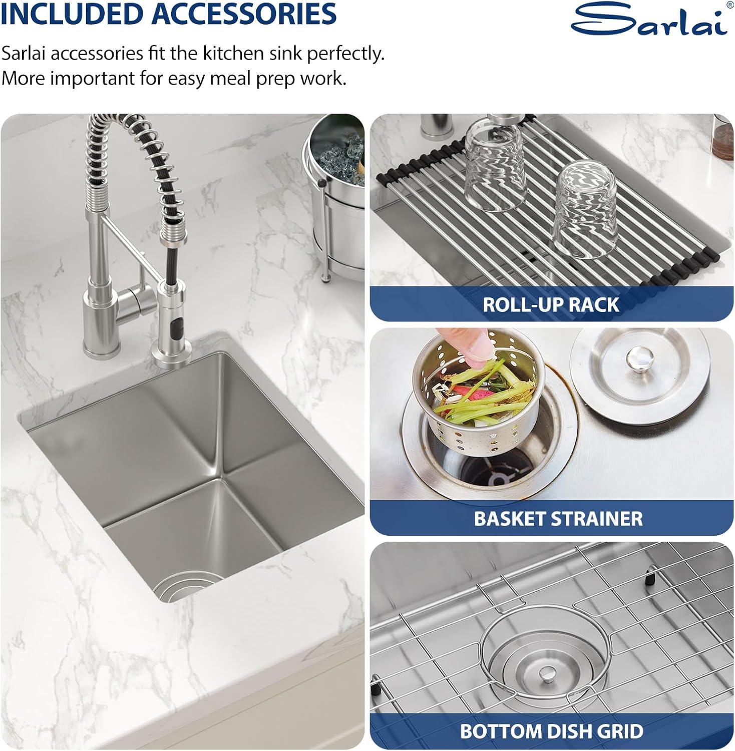 Sarlai 27 Undermount Kitchen Sink - 27 x 18 Kitchen Sink Undermount Single Bowl 16 Gauge Stainless Steel Under Counter Kitchen Sinks Round Corner Basin