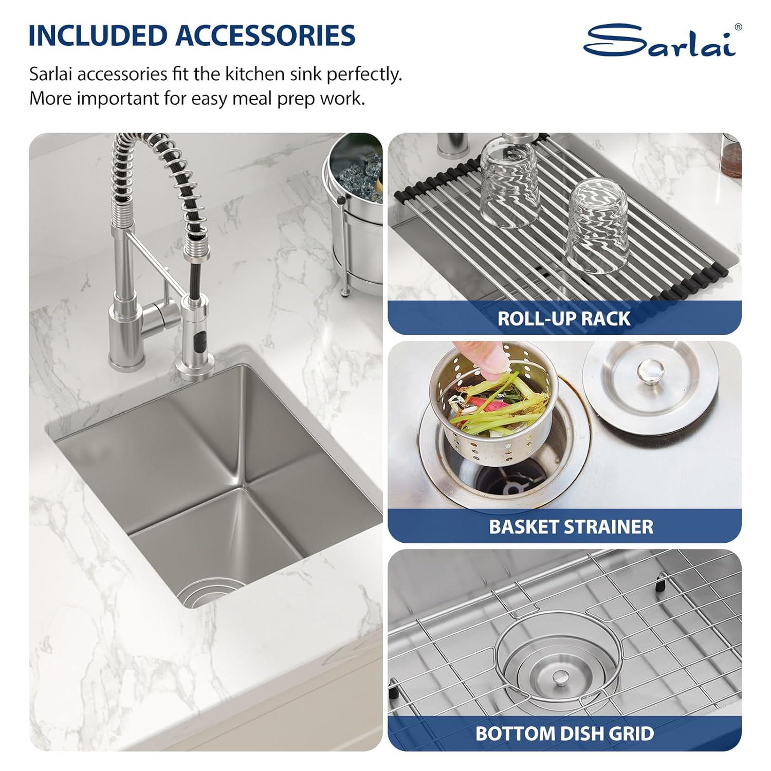 Sarlai 27 Undermount Kitchen Sink - 27 x 18 Kitchen Sink Undermount Single Bowl 16 Gauge Stainless Steel Under Counter Kitchen Sinks Round Corner Basin