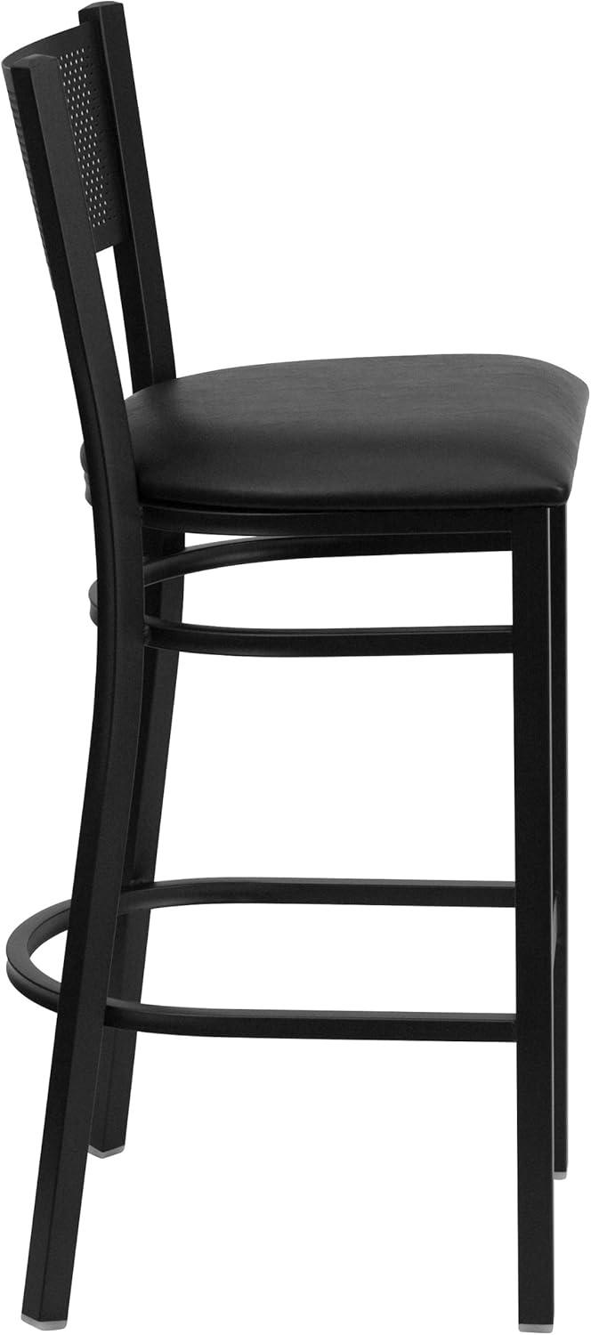 Miranda Commercial Grade Grid Back Metal Restaurant Barstool with Vinyl Seat