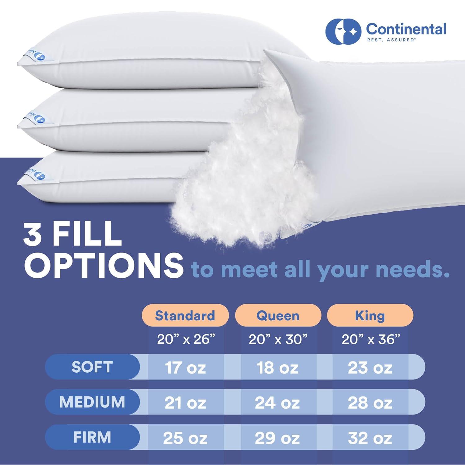 ContinentalBedding Continental Bedding Soft Down Pillows, 2-Pack, 550FP, 75% Down 25% Feather, 400TC 100% Cotton Cover (Set of 2)