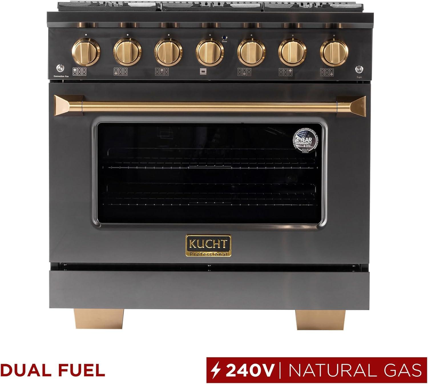 36 in. 5.2 cu. ft. Dual Fuel Range Natural Gas Sealed Burners Titanium Stainless