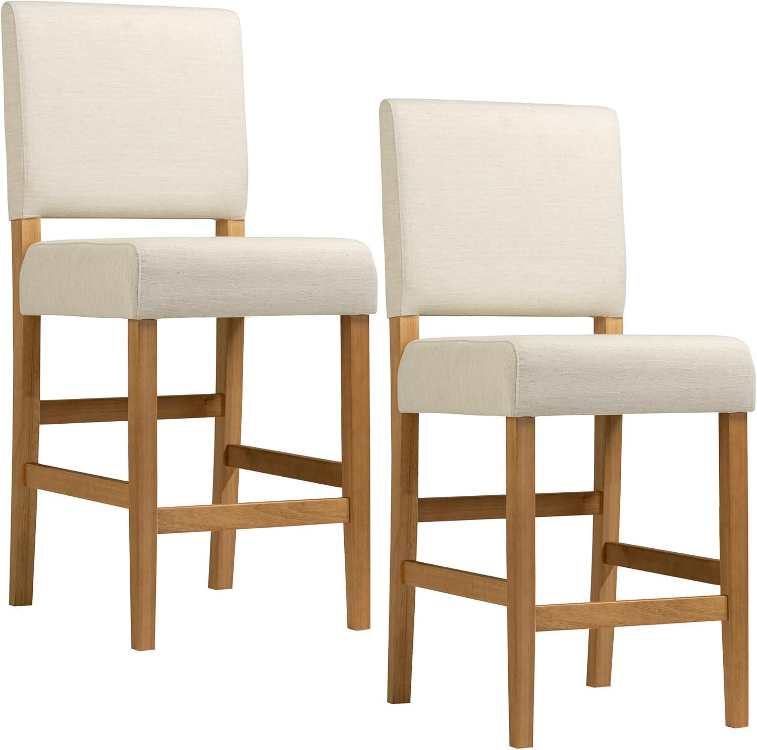 Brax Counter Height Stool with Upholstered Back and Wood Base – Set of 2 for Kitchen Counters and Islands – Modern Chairs in Natural White Sand, Leick Home, 214460