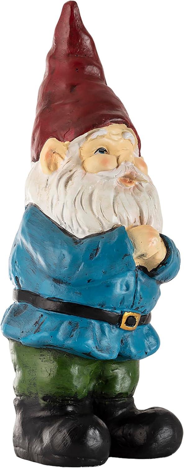 12" Polyresin Bearded Garden Gnome Statue With Red Hat - Alpine Corporation: Outdoor Lawn Decor, Solar Lighting Feature