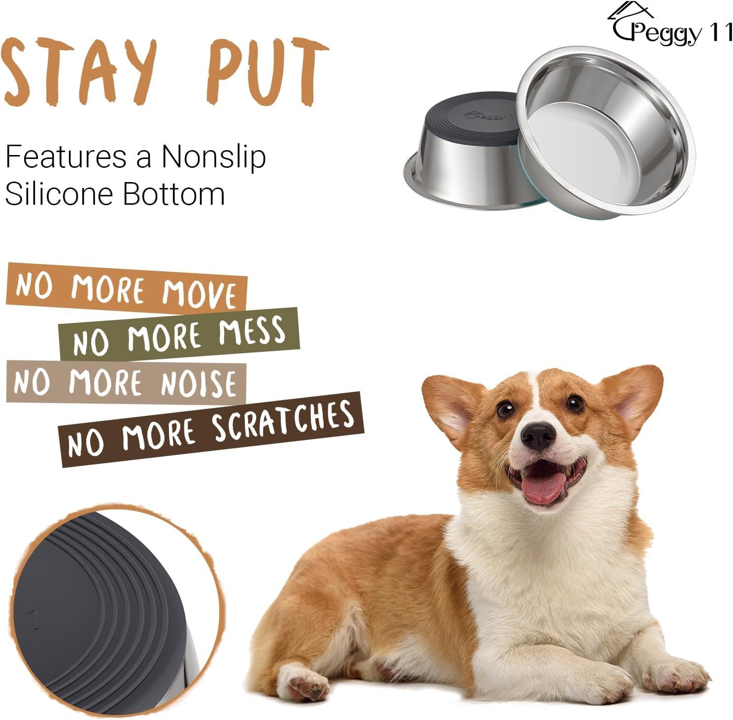 PEGGY11 Deep Stainless Steel STF9 Anti-Slip Dog Bowls, 2 Pack, 3 Cups