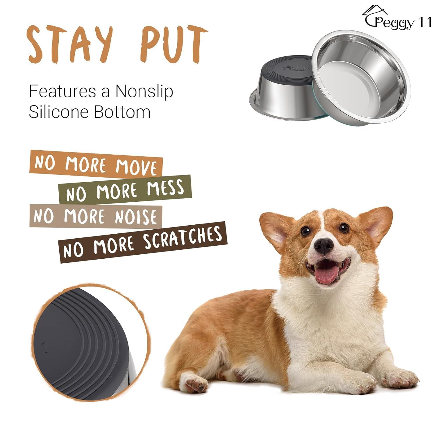 PEGGY11 Deep Stainless Steel STF9 Anti-Slip Dog Bowls, 2 Pack, 3 Cups