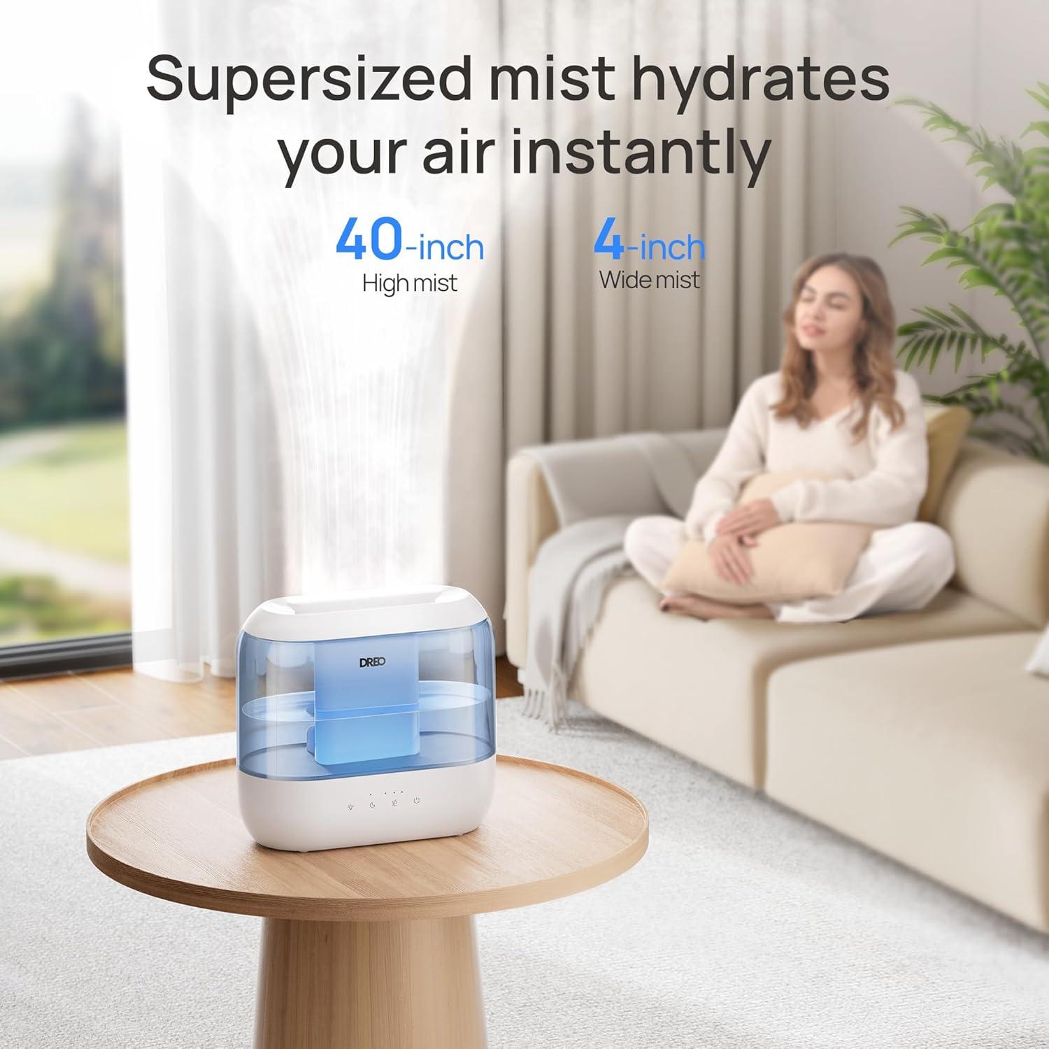 Dreo Humidifiers for Bedroom, Top Fill 4L Supersized Cool Mist Humidifier with Oil Diffuser and Nightlight, 32H Runtime, Quiet Ultrasonic Humidifiers for Home, Large Room, Baby Nursery and Plants