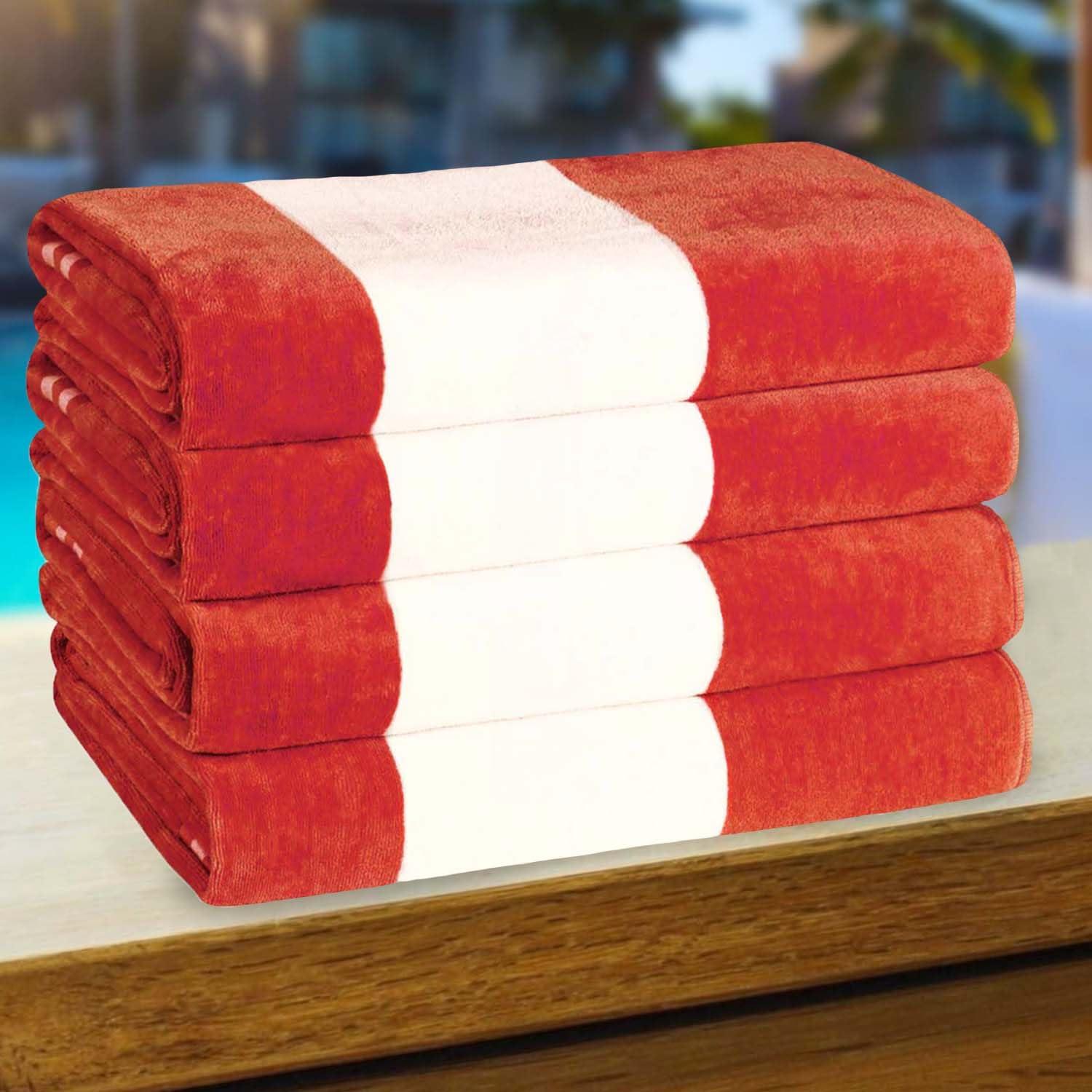 Superior Cabana Striped 4-Piece Oversized Cotton Beach Towel Set, Coral