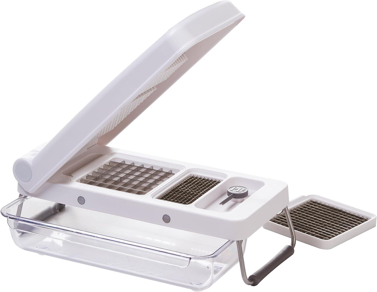 PL8 Professional Chopper White: Stainless Steel Manual Food Chopper, 3 Blades, Dishwasher-Safe, Progressive Veggie Tool