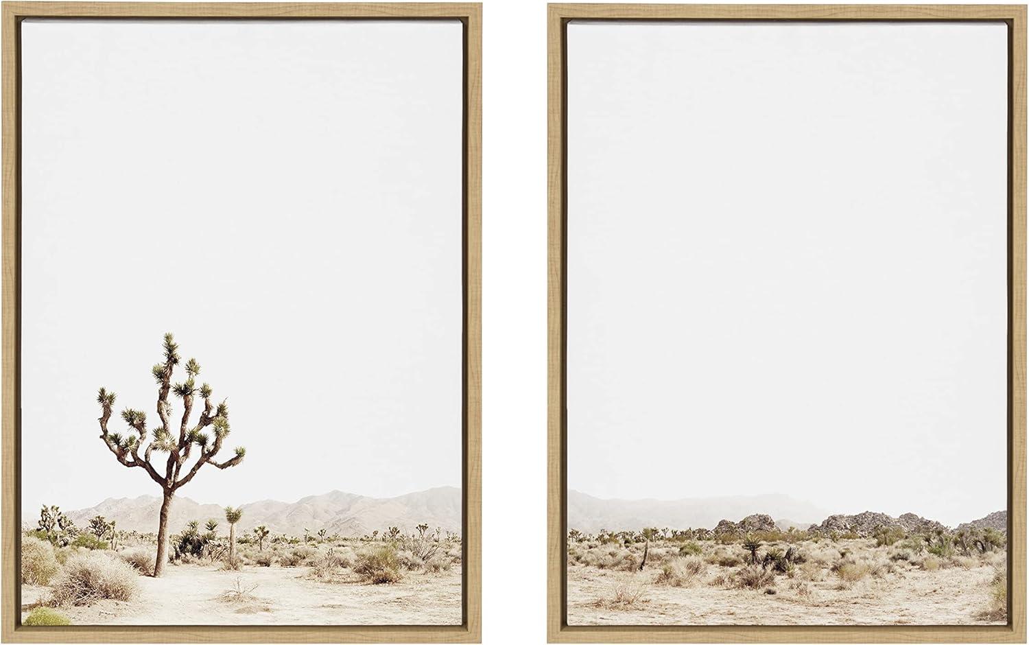 Kate and Laurel Sylvie Lone Joshua Tree Framed Canvas Art Set by Amy Peterson Art Studio, 2 Piece Set 18x24, Natural