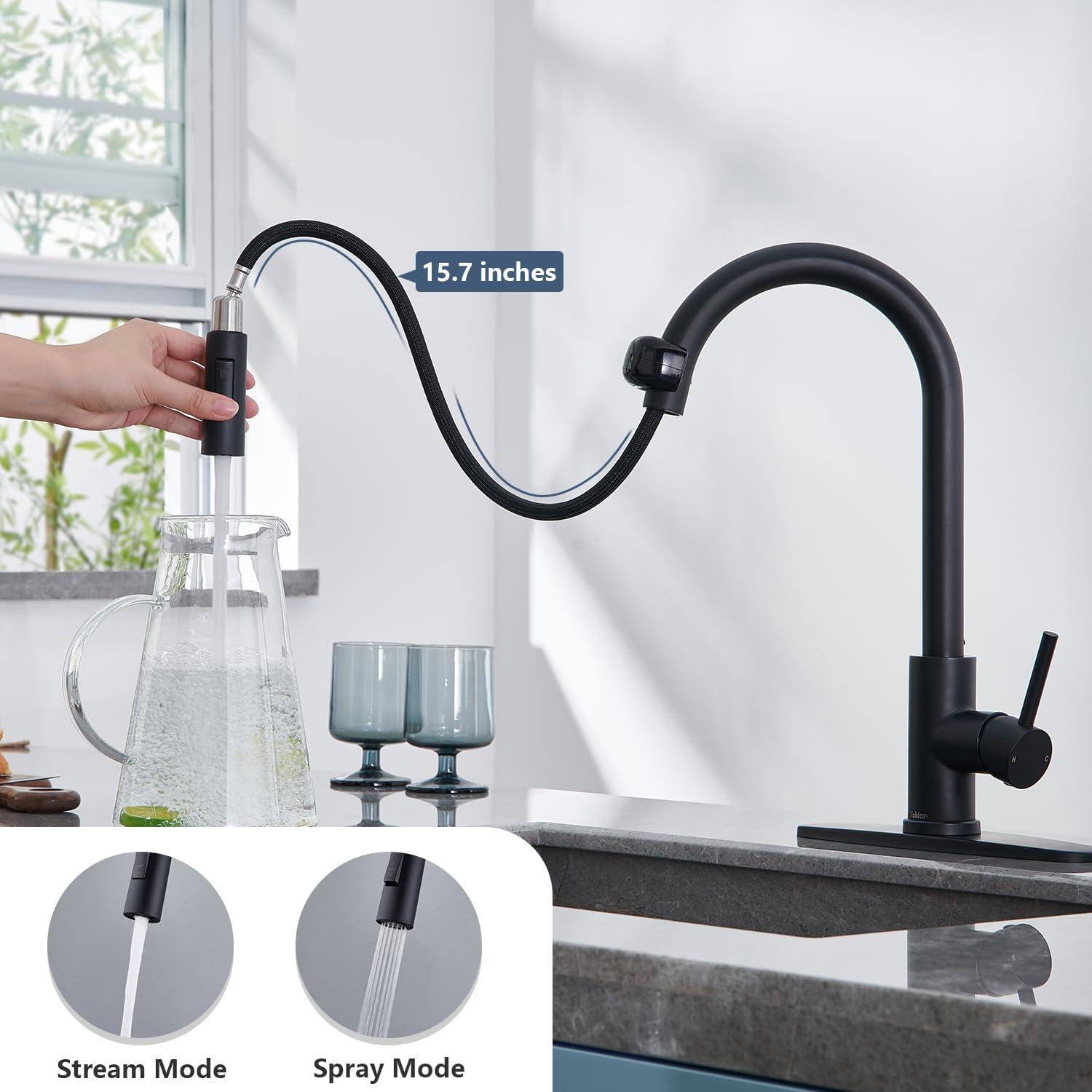 Matte Black Stainless Steel Touchless Pull-Down Kitchen Faucet