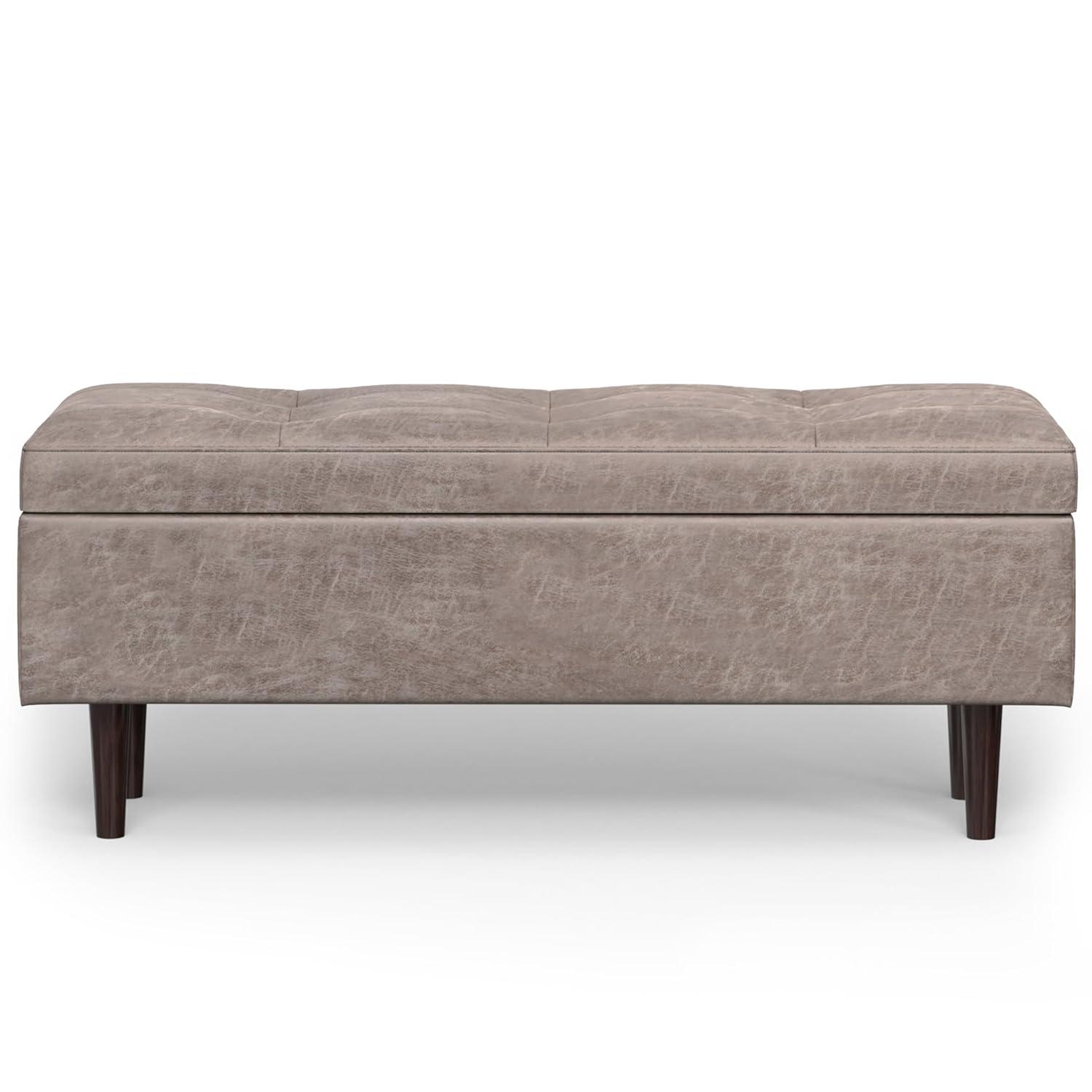 Simpli Home Shay 48"W Upholstered Storage Ottoman with Lift Top and Tufted Detailing
