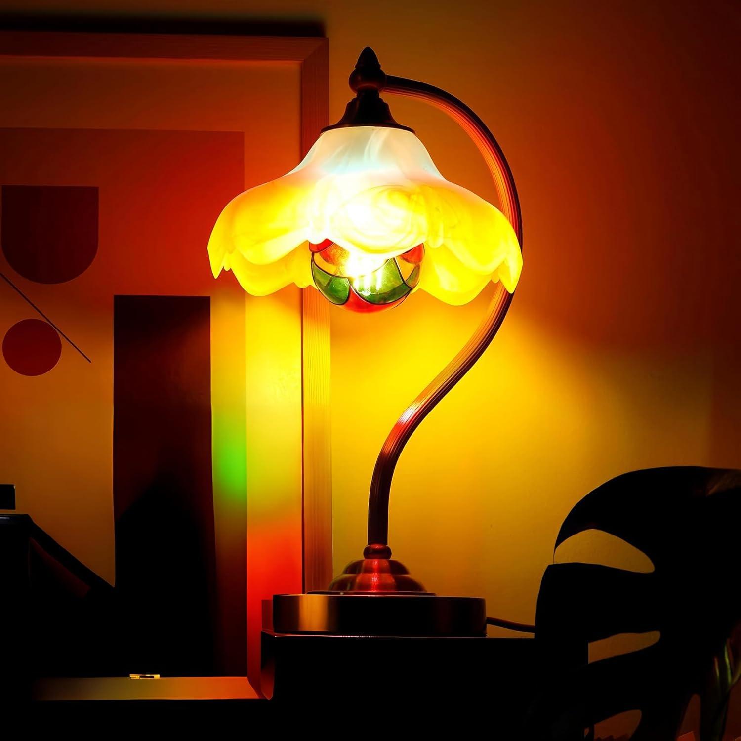 4 Pack Stained Glass Light Bulbs, LED Edison Light Bulb E26 3.5W Replacement Light Bulbs Tiffany Style for Bedroom Living Room Home Christmas Decoration