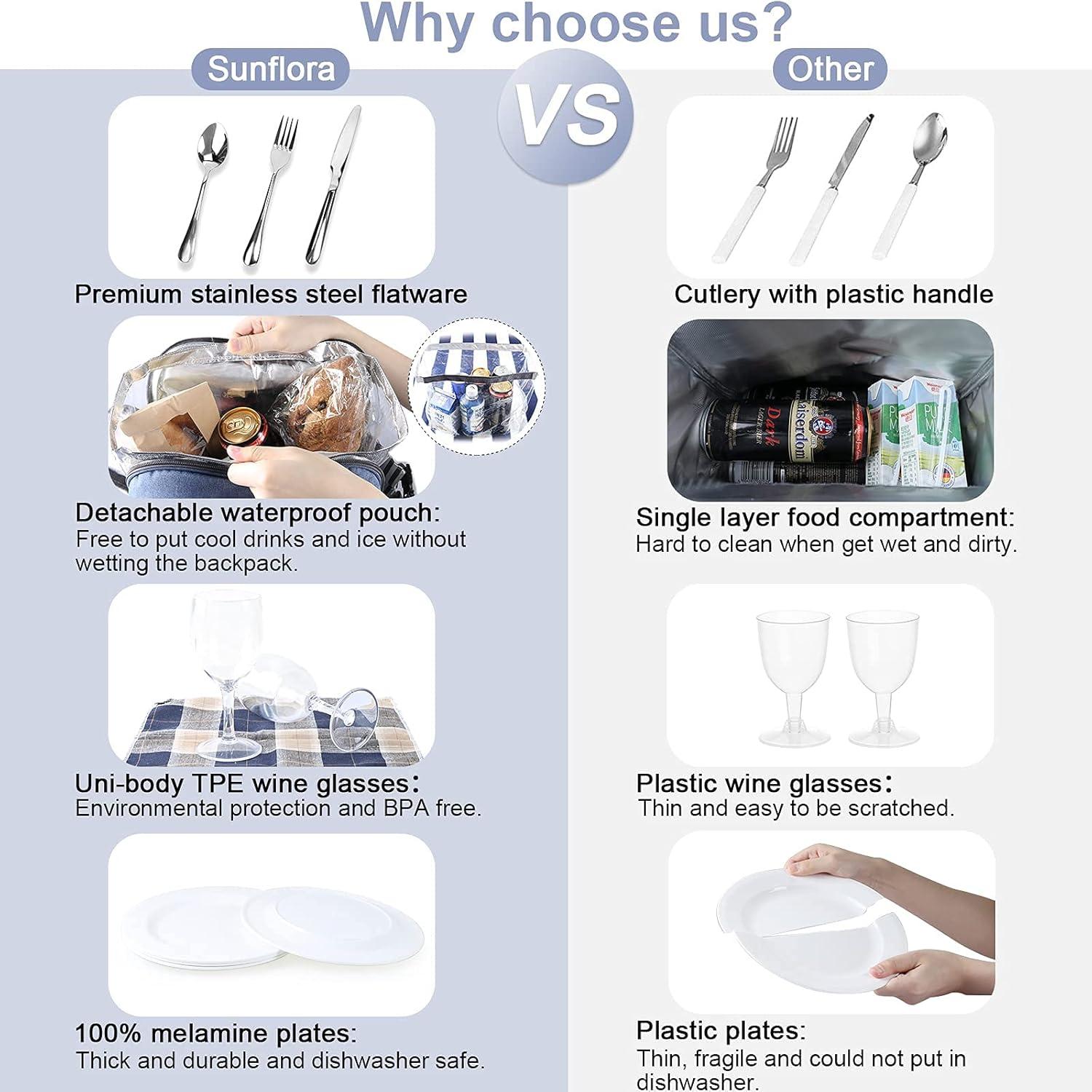 Navy Blue Cationic Fabric Picnic Backpack with Blanket and Insulated Cooler