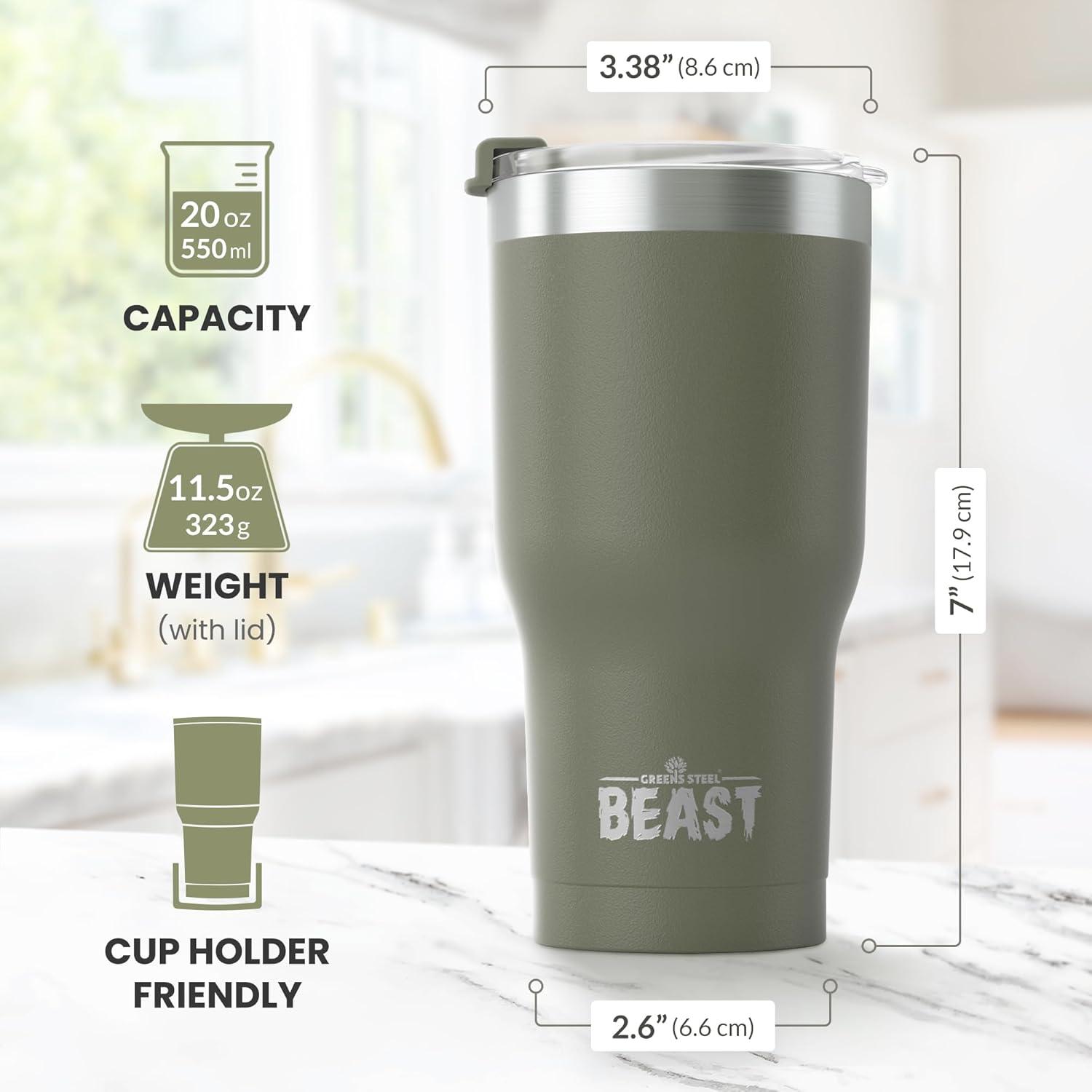 Army Green 20oz Stainless Steel Travel Tumbler with Lid and Straws