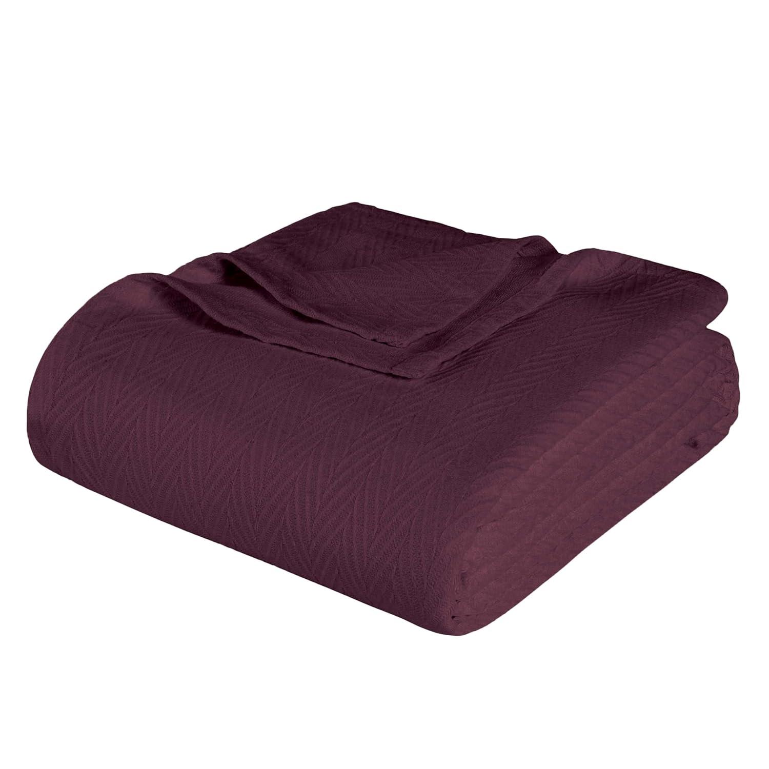 Superior Dobbyweave Knit Cotton Blanket, All Season Breathable Bed Blanket, Twin 66" x 90", Plum