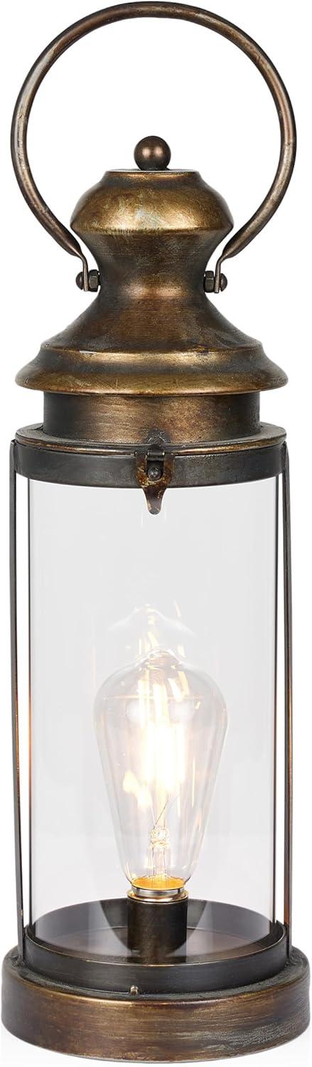 Gold Metal & Glass Lantern with Warm White LED Patio Light, Small