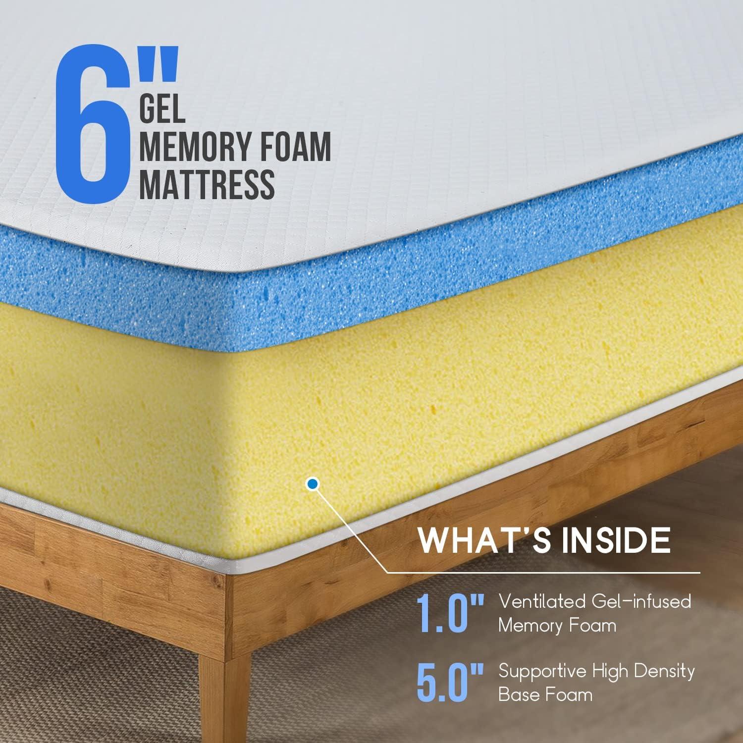 6-Inch White Gel Memory Foam Adjustable Bed Mattress