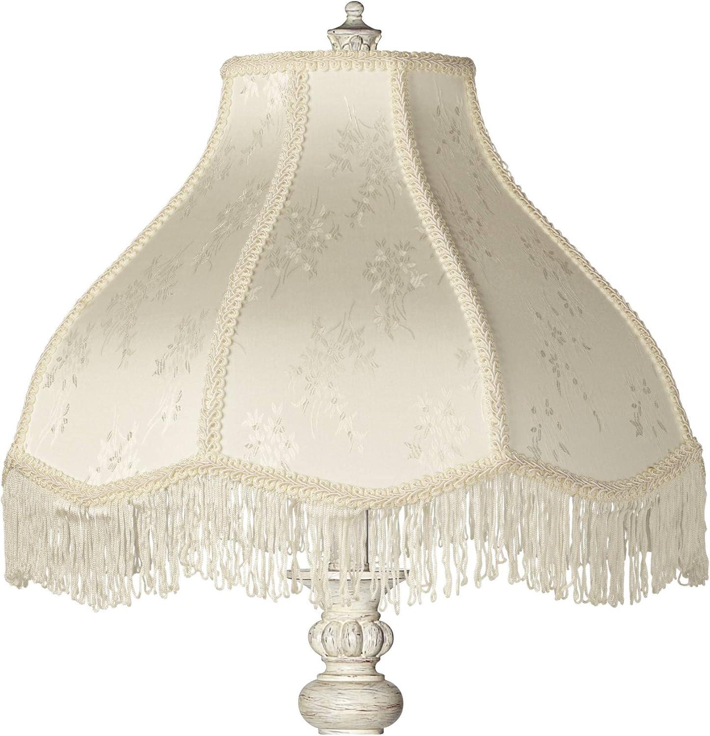 360 Lighting Vintage Shabby Chic Floor Lamp 60" Tall Antique White Cream Scallop Fabric Dome Shade Fringe for Living Room Reading Bedroom