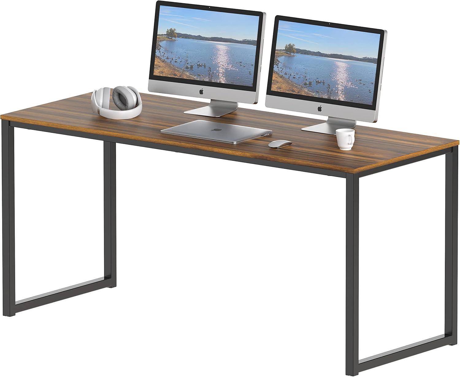 Walnut and Black Rectangular 55-Inch Computer Desk