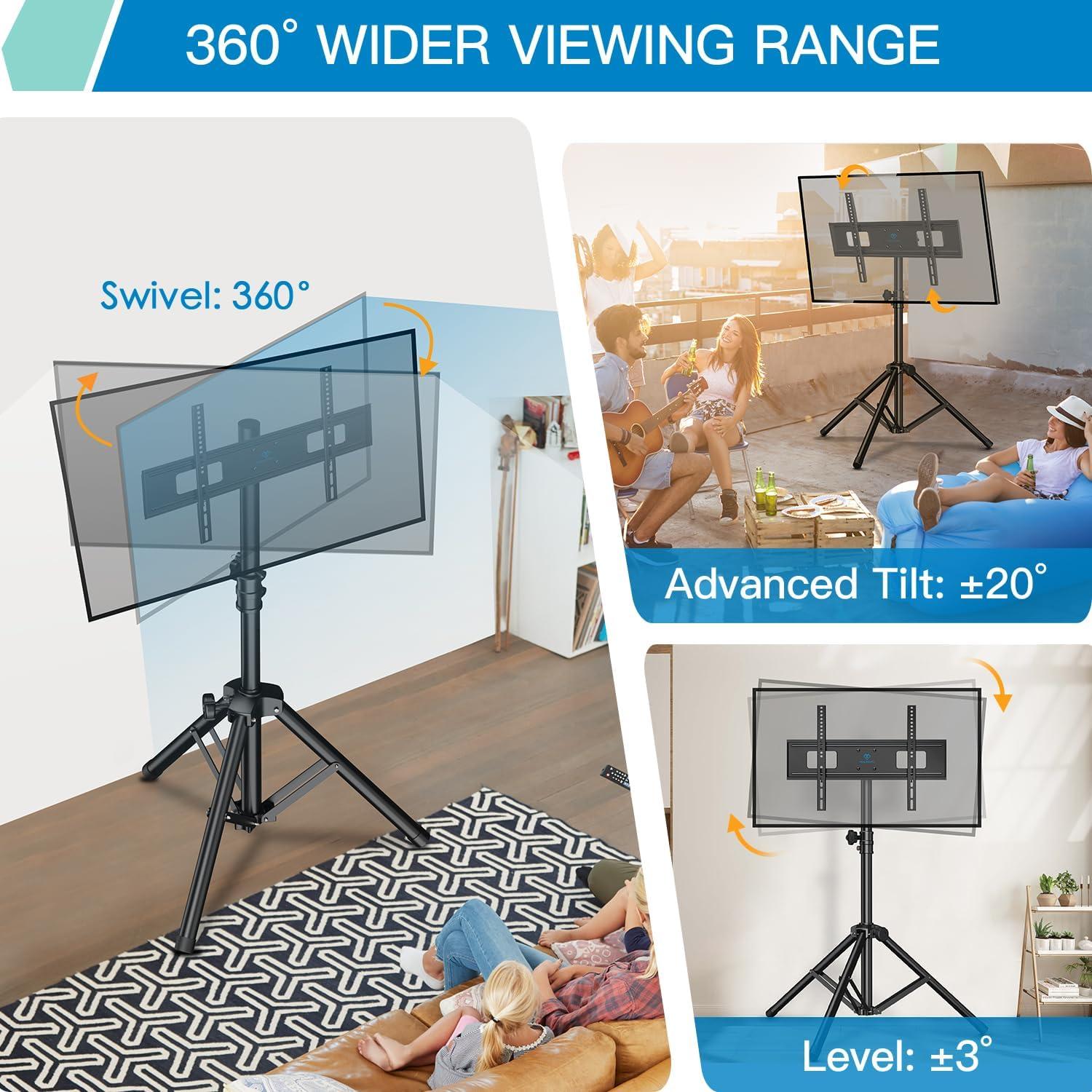 PERLESMITH Tripod TV Stand -Portable TV Stand for 37-85 Inch LED LCD OLED Flat Screen TVs-Height Adjustable Display Floor TV Stand with VESA 600x400mm, Holds up to 110lbs PSTM2