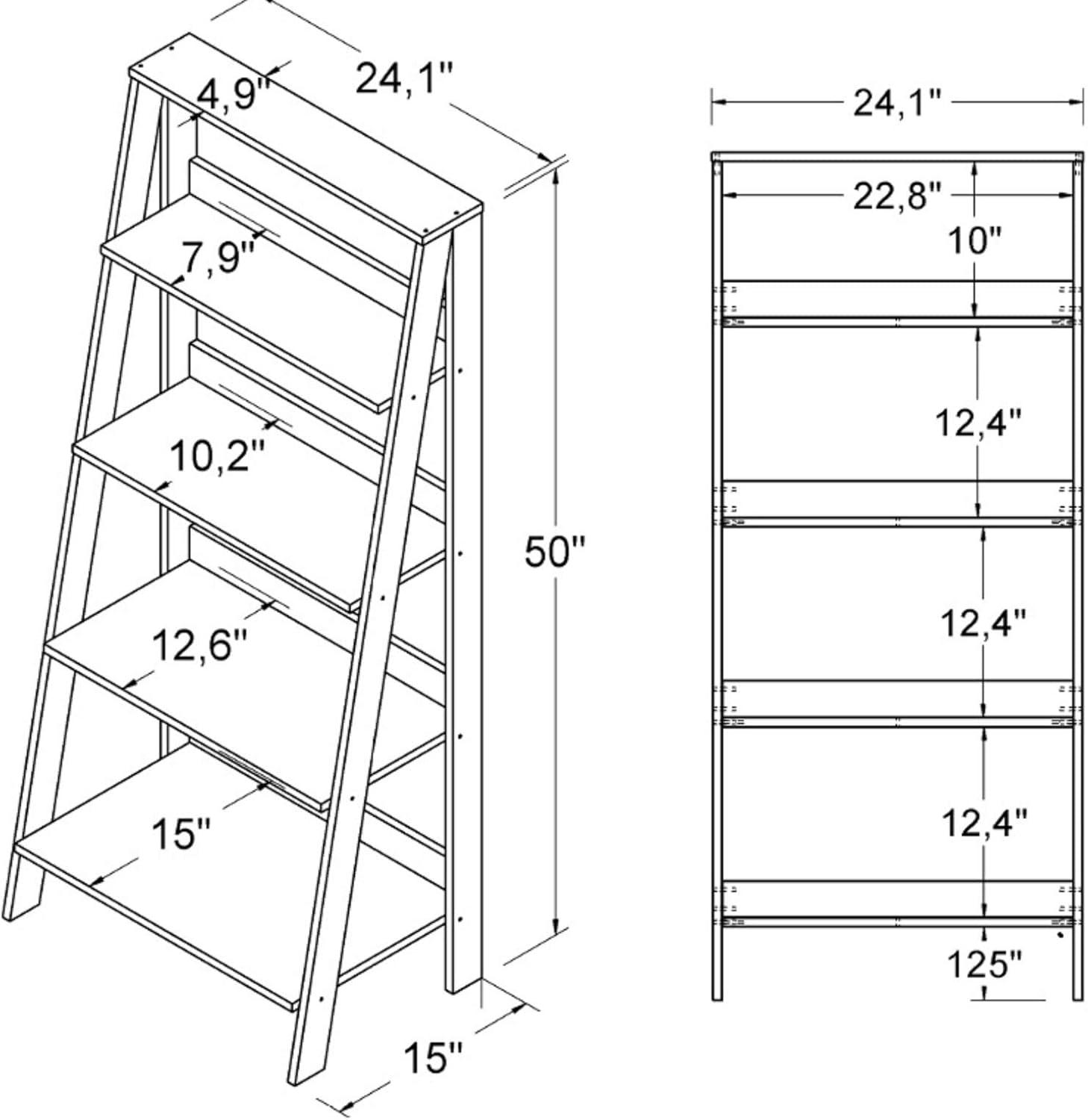 Walker Edison 4 Shelf Transitional Wood Ladder Bookcase in White